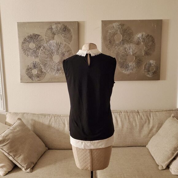 Karl Lagerfeld Lace Collar Sleeveless Top - size Small in Black/White. - Picture 7 of 13